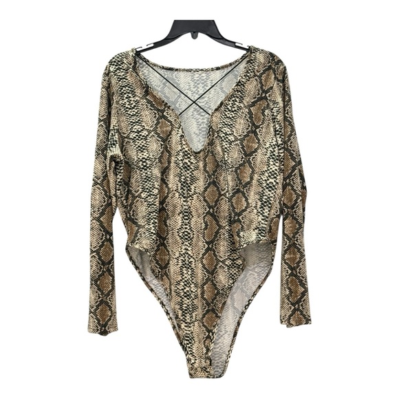 SHEIN Tops - SHEIN Brown Snakeskin Print Bodysuit EUC like new BOX31